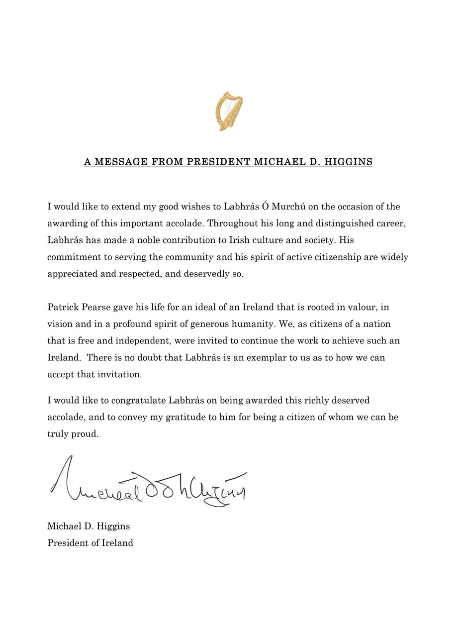 Teachtaireacht Ón Uachtarán Micheál D. Ó Huigínn